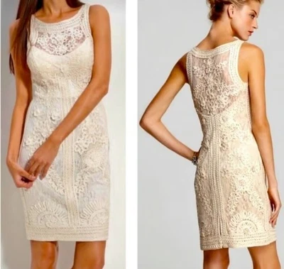 Vestido de cóctel Sue Wong Nocturne Soutache de encaje talla 2 marfil forrado transparente boda Foto 1 de 4