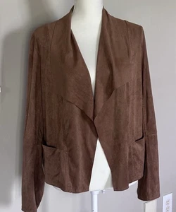 Max Studio Mauve Open Front Drape Jacket Faux Suede Pockets Large Lagenlook - Picture 1 of 9
