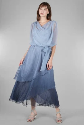 (SIN CINTURÓN) KOMAROV Maxi Vestido Azul Ombre Blusa Gasa En Niveles 1X = 14W 16W Foto 1 de 4