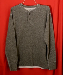 LL Bean Herren L T-Shirt Henley gefüttert Langarm gefüttert Pullover Wollmischung grau - Bild 1 von 5