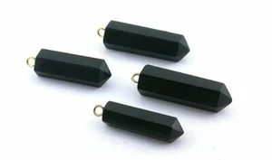 ONE SINGLE 1 To 1/10 Inch Black Obsidian Faceted Point Crystal Gold Eyepin Loop - Picture 1 of 2