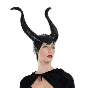 Black Latex Maleficent Horns Demon Devil Evil Witch Halloween Fancy Dress Party - Picture 1 of 2