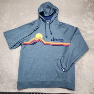 Jedco Jeep Hoodie Mens Large Blue Sweatshirt Pullover Embroidered Logo Stripe - Picture 1 of 8