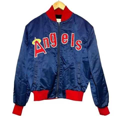 Vintage Mac Murray Anaheim ANGELS MLB Satin Jacket Size Medium M Faux Fur CA Cover