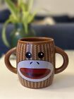 Galerie Sock Monkey Ceramic Coffee Cup Mug 16 oz  Brown Double Handle Excellent