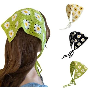 3Pcs Hair Bandana Crochet Head Scarf Kerchief Floral Headband Knitted Hair Sc... - Picture 1 of 9