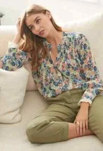 Celia Birtwell NEXT Floral Ditsy Floaty Vintage Lace Cuff Blouse 8 10 Oversized - Picture 1 of 14