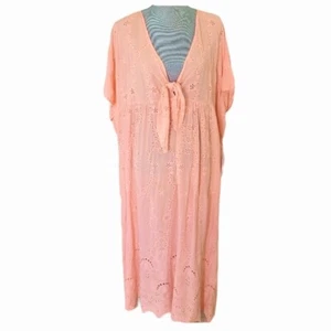 Young Fabulous & Broke Sz Medium M Eyelet Kaftan Cover Up Dress Orange NWT - Picture 1 of 7