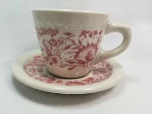 Vintage Syracuse China Restaurant Ware Cup Saucer Set Pink Flowers 15-4 USA - Picture 1 of 5