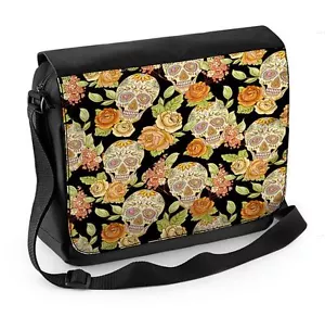 Sugar Skull Skeleton Laptop Messenger Bag - Day Of The Dead Goth - Picture 1 of 1