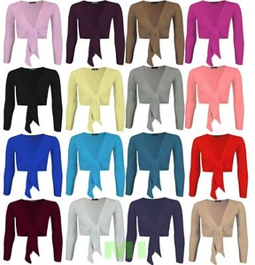 New Womens Ladies Plus Size Tie Front Bolero Cropped Shrug Top Cardigan 8-26 - Picture 1 of 25