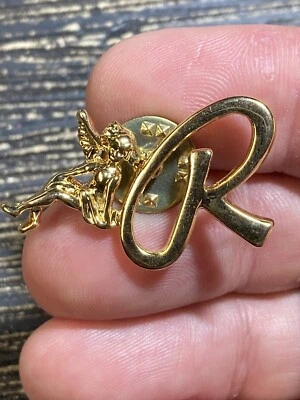 Angel Gold Letter R Lapel Pin Jacket Hat Vest Collectible EUC K506 - Image 1 of 2