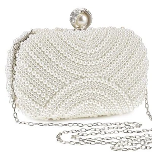 Xuhal Pearl Clutch Purse Women Evening Bag Beaded Handbag Artificial Pearl Bride - Picture 1 of 7