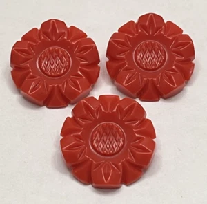 Vintage Set of 3 Realistic RED FLOWER Buttons - 1-1/16" (A-F2) - Picture 1 of 5