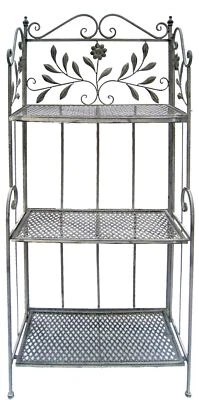 Eisenregal Standregal Deko Metallregal Gartenregal 3 Etagen Antik grau braun - Bild 1 von 3