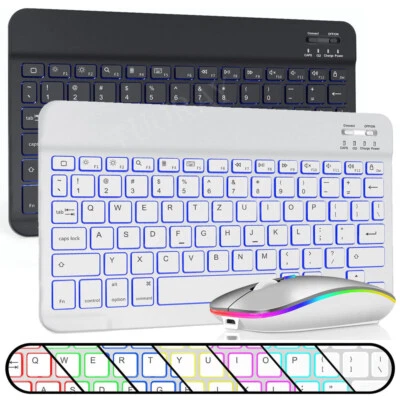 Beleuchtet QWERTZ-Tastatur Maus Kabellos für IOS Android & Windows Tablet PC DE - Bild 1 von 4