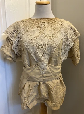 Blusa Top Antigua C. 1900 Eduardiana Crudo Crochet Encaje Damas Corpiño Foto 1 de 4