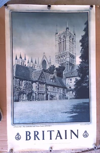 ORIGINAL Vintage British Poster. ENGLAND-The Cathedral & Vicars Court -LINCOLN - Picture 1 of 5