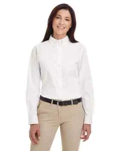 Harriton Button Down Long Sleeve Women's Darted Oxford Shirt - White Size XL - Picture 1 of 22