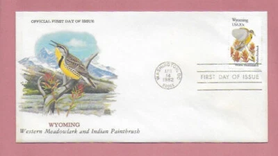 Wyoming State Bird & Flower Stamp FDC 1982 Sc # 2002 Chuck Ripper Artist - Image 1 of 2