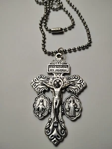 Plata 3 Vías Perdón Crucifijo Acero Inoxidable Cadena Collar Indulgencias Tarjeta - Imagen 1 de 5
