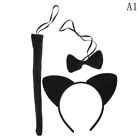 Black Cat Ears Headband Bow Tie Tail Set Halloween Home Party Costume Pr MrE-xx