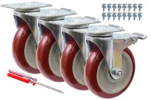 5 Inches Heavy Duty Plate Casters Wheels Durable Large PVC Wheels Double Brak... - Picture 1 of 4
