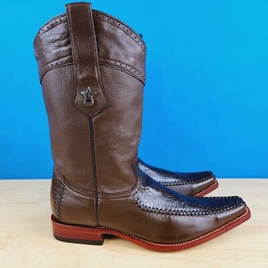 Los Altos Brown Genuine Ostrich Leg Exotic Square Toe Cowboy Boots 770507 US10.5 - Picture 1 of 13