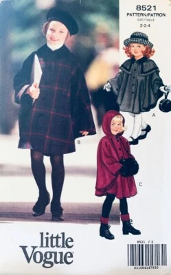 Vogue Pattern 8521 | Toddlers Cape, Capelet & Hood | Sizes 2 3 4 - Image 1 of 3