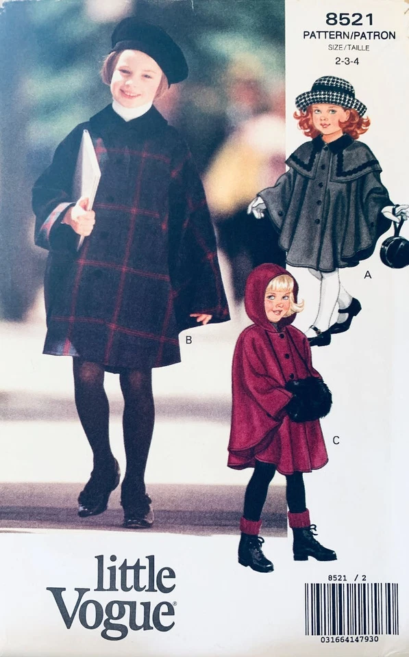 Vogue Pattern 8521 | Toddlers Cape, Capelet & Hood | Sizes 2 3 4 - Image 1 of 3
