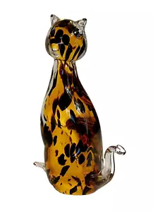 Vintage Kunstglas KATZE Figur Briefbeschwerer - klar/bernstein/Flecken Murano Typ - Bild 1 von 2