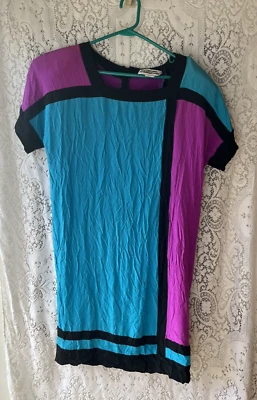 Vestido Colección Pat Argent 100% Seda Color Bloque Retro Patrón Geométrico Talla 10 Foto 1 de 4