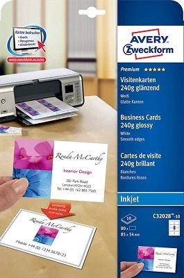 AVERY ZWECKFORM® AVERY Zweckform C32028-10 Premium Visitenkarten, blanko (100 Stück, 240g, 85x54