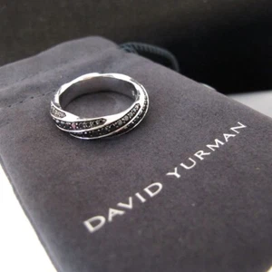 Anillo David Yurman Plata Esterlina Diamantes Negros 6mm Borde Cable Banda Talla 10 J100 - Imagen 1 de 8