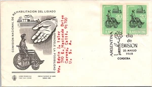 Argentina 1968 FDC - Nat'l Comm'n Rehabilitation Of The Crippled - Cordoba - J95 - Picture 1 of 2
