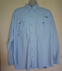 Columbia Men's PFG Fishing Shirt  XL Long Sleeve Omni Shade Buttons Light Blue - Picture 1 of 9