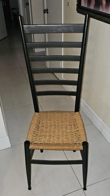 SILLA ITALIANA GIO PONTI CON RESPALDO DE ESCALERA EXAGERADA ASIENTO TEJIDO  Foto 1 de 3