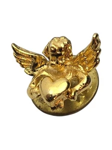 VTG Angel Pin Child With Wings, Heart, Religion Spirituality Gold Tone - Imagen 1 de 6