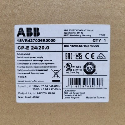 New ABB CP-E 24/20.0 Power Supply 115/230VAC 24VDC 20A 1SVR427036R0000 - Image 1 of 3