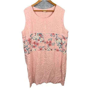 Vtg Breezy Mode Women’s Linen Dress Pink 2X Lagenlook Mixed Media Floral - Picture 1 of 6