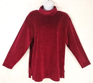 Gloria Vanderbilt Large Burgundy crushed red velvet long sleeve mock neck blouse - Picture 1 of 11