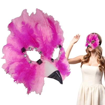 Womens Masquerade Pink Flamingo Mask Feather Adult Mardi Gras Costume Accessory - Image 1 of 4