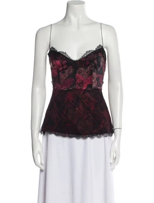 Elie Tahari Rojo Encaje Gasa 100% Seda Corbata Cami Noche Cóctel Romántico Foto 1 de 4