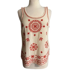 Blusa medallón bordada naranja y crema Lucky Brand talla mediana - Imagen 1 de 4