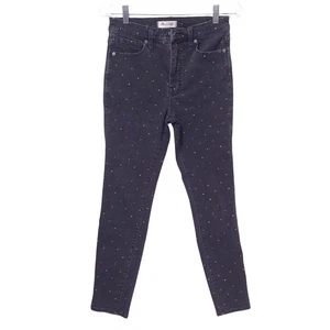 Madewell Metalic Dot 10" High Rise Skinny Jeans Womens Sz 29 Embellished Black - Picture 1 of 10