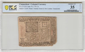 CT-210 June 19, 1776 2 Shillings CT Colonial Currency PCGS Choice VF 35 Details - Picture 1 of 2