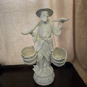 Vintage Orientalischer Mann Wasserträger Weiß Porzellan Statuette Japan, 1970er, 19" MCM - Bild 1 von 10