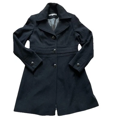 Kenneth Cole 纽约黑色羊毛混纺纽扣前外套 12 码 — 第 1/4 张图片