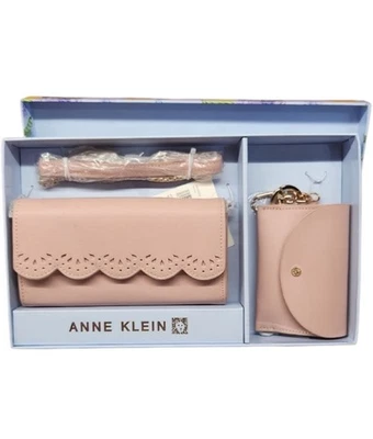 全新带标签 Anne Klein 钱包套装带卡片袋 2 件套玫瑰(粉色)斜挎包 — 第 1/4 张图片