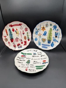 (3) Anthropologie Nathalie Lete Holiday Plates Joyeux Noel Fetes Christmas 8.25” - Picture 1 of 18